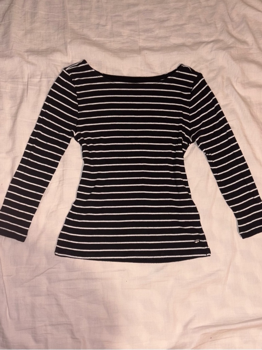 American Eagle Outfitters Black and White Striped Boatneck Long Sleeve Top